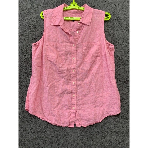 Talbots Tops Talbots Shirt Womens X Red Linen Sleeveless Button Up Chest Pockets Camp Garden